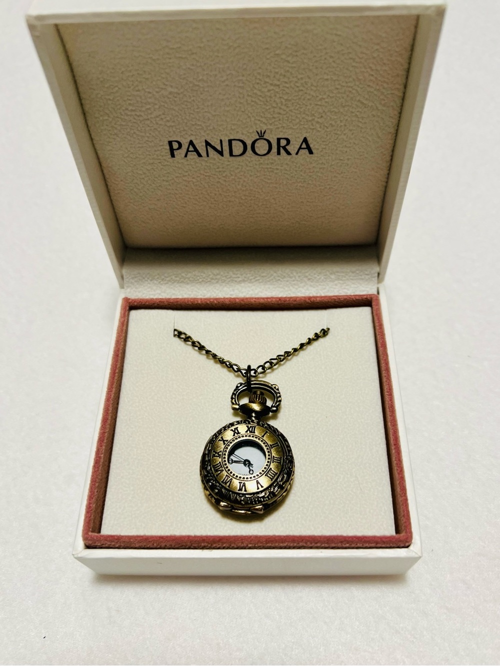 NWT Pandora Antique Gold-Tone Pocket Watch Pendant Necklace